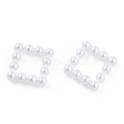 ABSプラスチック模造パールリンクリング  正方形  ホワイト  11x11x3mm  内径：6x6mm  約1000個/袋&nbsp;OACR-T015-08-01