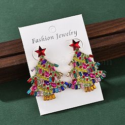 女性用クリスマス合金ラインストーンスタッドピアス  クリスマスツリー  ゴールドカラー  45.5~46.5x37~37.5mm&nbsp;EJEW-U024-01G-02