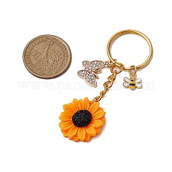 合金エナメルチャームと樹脂キーホルダーセット  鉄のスプリットキーリング付き  蝶＆花  ゴールドカラー  7.6cm&nbsp;KEYC-JKC00889
