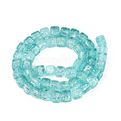 手作りの箔ガラスビーズ連売り  キューブ  ターコイズ  6~7x6~7x6~7mm  穴：0.9~1.4mm  約50個/連  12.80~13.19インチ（32.5~33.5cm）&nbsp;FOIL-Q002-04E