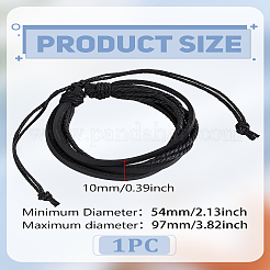 男性用PUレザーマルチ連編みブレスレット1個  ブラック  内径：2-1/8~3-7/8インチ（5.4~9.7cm）&nbsp;BJEW-LP0003-37B