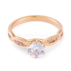 PVD Vacuum Plating 304 Stainless Steel Diamond Finger Ring for Women&nbsp;RJEW-C086-22-RG