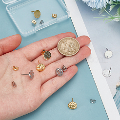 8Pcs 4 Styles 201 Stainless Steel Flat Round Stud Earring Findings&nbsp;STAS-LP0001-18