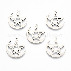 変色しない201ステンレススチールペンダント  スターとムーン  ステンレス鋼色  26.5x25x1.5mm  穴：1.4mm&nbsp;STAS-N098-116P