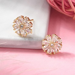 真鍮製スタンドピアス  ガラスと  花  18KGP本金メッキ  11.5mm&nbsp;EJEW-S249-01G