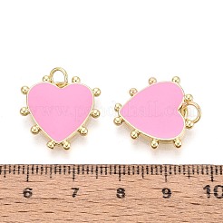 真鍮とエナメルのペンダント  ハートチャーム  16KGP本金メッキ  パールピンク  18x18x2.5mm  穴：3mm  丸カン：5x0.8ミリ  内径：3mm&nbsp;KK-T080-65A