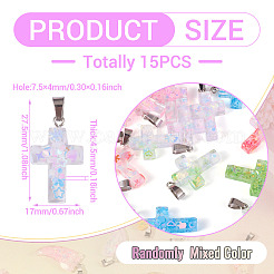 光る樹脂スパンコールペンダント15個  ステンレススチール製のベールスナップ付き  クロス  27.5x17x4.5mm  穴：7.5mm&nbsp;RESI-TA0004-20B