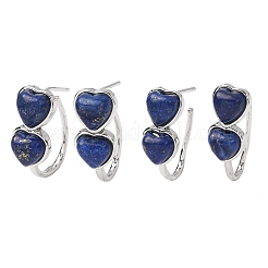 Valentine's Day Heart Natural &Lapis Lazuli Stud Earrings&nbsp;EJEW-T053-01P-12