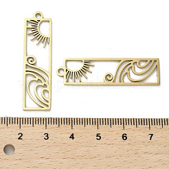 304ステンレスペンダント  中空  太陽のチャーム入り長方形  ゴールドカラー  40.5x11x1.5mm  穴：2mm&nbsp;X-STAS-B054-02G