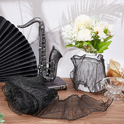 ポリエステルオーガンジーフリルプリーツレース生地トリム  ブラック  4-3/8インチ（110mm）&nbsp;OCOR-WH0070-15D