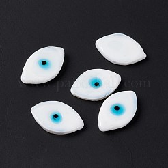 手作りのナザールボンジュウランプワーク カボション  馬の目  ホワイト  21~22x13~13.5x3.5mm&nbsp;LAMP-F025-06B