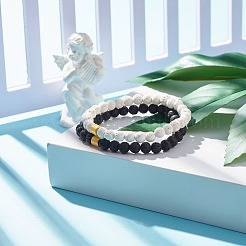 2 個 2 スタイルの天然溶岩石 (染色) ラウンド ビーズ ストレッチ ブレスレット セット コラム合成ヘマタイト  女性のためのオイルディフューザーパワーストーンジュエリー  ミックスカラー  内径：2~2-3/8インチ（5.2~6cm）&nbsp;BJEW-JB07578