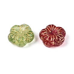 混合スタイルのガラスビーズ  花  ゴールドライン入り  ミックスカラー  17~18x17.5~18x7.5~8mm  穴：1~1.2mm&nbsp;GLAA-N066-08
