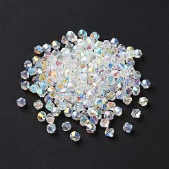 電気メッキガラスビーズ  ABカラーメッキ  双円錐形  透明  5x5x4mm  穴：1.2mm  576個/袋&nbsp;GGLA-Z004-04AB