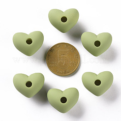 アクリルビーズ  ラバー加工スタイル  片穴ビーズ  ハート  黄緑  14.5x18.5x13.5mm  穴：3.5mm&nbsp;OACR-S039-03-83