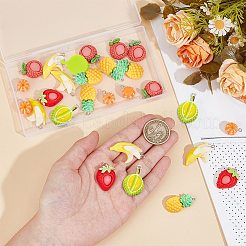36個 6スタイル フルーツ 不透明樹脂ペンダント  プラチナメッキ鉄ループ付き  ミックスカラー  16~35x14~19x7.5~12mm  穴：2mm  6個/スタイル&nbsp;RESI-SC0003-36