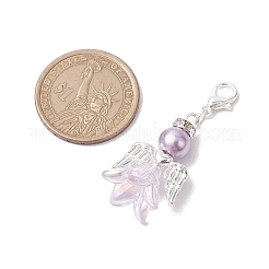 8個 8色 ウェディングシーズン エンジェル ガラス パール & アクリル ペンダント デコレーション  亜鉛合金のロブスター クロー クラスプ チャーム バッグ キー チェーン 装飾品  ミックスカラー  44mm  ペンダント：30x18x16mm  1pc /カラー&nbsp;HJEW-JM01916