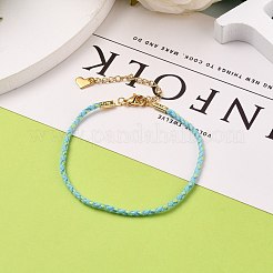 綿編みコードブレスレット  金メッキの304ステンレススチール製ハートチャームとロブスタークロウ留め金付き  空色  8-1/8インチ（20.5cm）&nbsp;BJEW-JB05671-02
