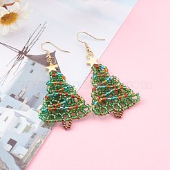 Glass Seed Beads Christmas Tree Dangle Earrings&nbsp;EJEW-JE04482