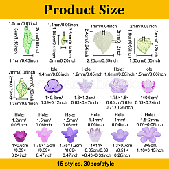 450個15スタイル透明アクリルパーツ  アスペンの葉と花  ミックスカラー  3~30x5~12x2~12mm  穴：1~2mm  30個/スタイル&nbsp;TACR-NB0001-35