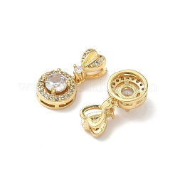 Brass Pave Clear Cubic Zirconia Flat Round with Heart Pendants&nbsp;KK-Q068-18G