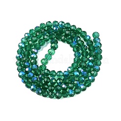 電気メッキガラスビーズセット  半分虹メッキ  多面カット  ロンデル  グリーン  4x3mm  穴：0.4mm  約105~110個/連  38~39cm&nbsp;X-EGLA-A044-T4mm-L18