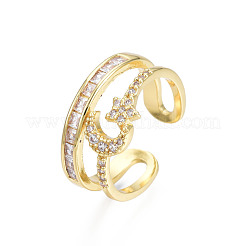 Cubic Zirconia Moon and Star Open Cuff Ring&nbsp;RJEW-N035-113