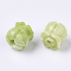 合成サンゴビーズ  染め  ツートン  チューリップ  黄緑  8.5x8mm  穴：1.5mm&nbsp;CORA-R017-28-B03