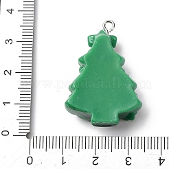 クリスマスの不透明な樹脂ペンダント  プラチナ鉄ループ付き  クリスマスツリー  34x24x10mm  穴：2mm&nbsp;RESI-A049-05J
