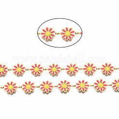 304ステンレススチール＆エナメルリンクチェーン  スプールで  溶接されていない  16KGP本金メッキ  ニッケルフリー  花  サクランボ色  13.5x10x1mm  約16.4フィート（5m）/ロール&nbsp;CHS-Q004-001C-NF