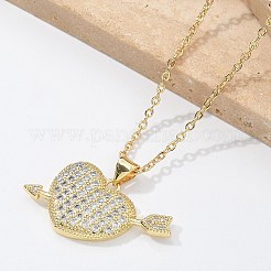 Brass Micro Pave Clear Cubic Zirconia Arrow Heart Pendant Necklaces for Women&nbsp;NJEW-M088-01G-03