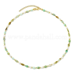 Natural Chalcedony Teardrop and Round White Shell Pearl Beaded Necklaces&nbsp;NJEW-JN06246-01