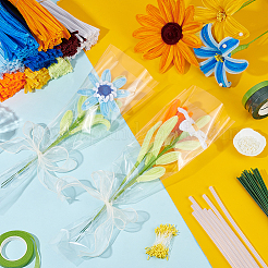 DIYぬいぐるみスティックセット  パイプクリーナー  ポリエステルシェニールステム  鉄の茎の花棒  プラスチック製のパーツと  造花ブーケサポート用  ミックスカラー  305x6.5~7mm  約98~100個/セット&nbsp;DIY-OC0015-60