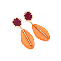 Flat Round with Oval Zinc Alloy Resin Stud Dangle Earrings&nbsp;FS-WGF40BC-02