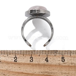 楕円形の天然ローズクォーツの指輪  女性用304ステンレススチールオープンカフリング  オーバル：21.5x16.5mm  内径: 調節可能&nbsp;RJEW-M062-02P-15