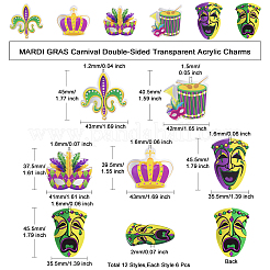 12Pcs 6 Style MARDI GRAS Carnival Double-Sided Transparent Acrylic Pendant&nbsp;SACR-CJ0001-67