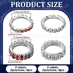 8Pcs 4 Styles Rhinestone Tennis Chains Stretch Ring for Women&nbsp;RJEW-HY0001-07A