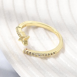 Brass Micro Pave Clear Cubic Zirconia Cuff Open Rings for Women&nbsp;CU-CBAE7DF-12G-04