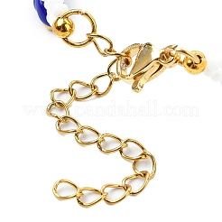 女性用ガラスシードビーズフラワーブレスレット  金色の真鍮ビーズと  ブルー  6-7/8インチ（17.5cm）&nbsp;BJEW-MZ00140