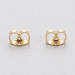 304ステンレススチール製イヤーナット  ポスト イヤリングのバタフライ イヤリング バック  ゴールドカラー  4x3x2mm  穴：0.8mm&nbsp;STAS-K203-01G