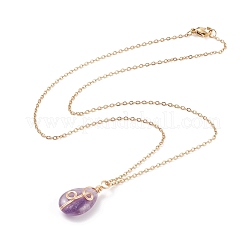 天然石 ティアドロップ ペンダント ネックレス  女性用金メッキ 304 ステンレススチール ワイヤーラップ ジュエリー  17.72インチ（45cm）&nbsp;NJEW-JN03900
