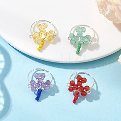4Pcs 4 Styles Clover Mixed Gemstone Finger Rings&nbsp;RJEW-TA00224
