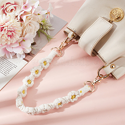 ポリエステル編み花リストストラップ  合金のパーツと  バッグ用  携帯電話の装飾  ホワイト  376~388x18~23x8.5~10mm&nbsp;HJEW-WH20010-03G-01