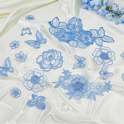 レース刺繍縫製繊維  DIYアクセサリー  青いテーマ  ライトスカイブルー  混合図形  30~203x25~164x0.5~2.5mm  2pc&nbsp;DIY-FH0007-62