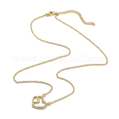 304ステンレススチールペンダントネックレス  真鍮製マイクロパヴェクリアキュービックジルコニアペンダントネックレス  ハート  18.03インチ（45.8cm）ペンダント：17x16.5mm&nbsp;NJEW-U002-11G-01