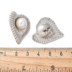 ハート 304 ステンレス スタッド イヤリング  プラスチックパール付き  ステンレス鋼色  29x25mm&nbsp;EJEW-L287-064P