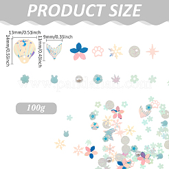 100g 蓄光レーザーPETプラスチックネイルスパンコール  ネイルアートの装飾の付属品  混合図形  カラフル  4~14x4~12.5x0.2~4mm  穴：1~1.2mm&nbsp;MRMJ-ME0001-08