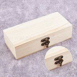 長方形の未完成の木工芸品収納ボックス  ヒンジ付きの蓋と鉄製の留め具付き  パパイヤホイップ  18x8.2x4.95cm&nbsp;CON-WH0095-57