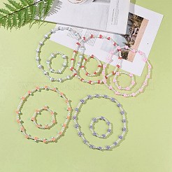 かわいいポリマークレイとABSプラスチックのパールビーズネックレスとストレッチブレスレット  子供のためのジュエリーセット  ミックスカラー  内径：1-3/4~1-7/8インチ（4.35~4.7cm）  内径：5-1/8インチ（13.15cm）  2個/セット&nbsp;SJEW-JS01267