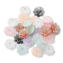金色のグリッターパウダー入りの花樹脂カボション  暗闇で光る  カラフル  17.5x17.5x8.5mm&nbsp;CRES-Q006-07A
